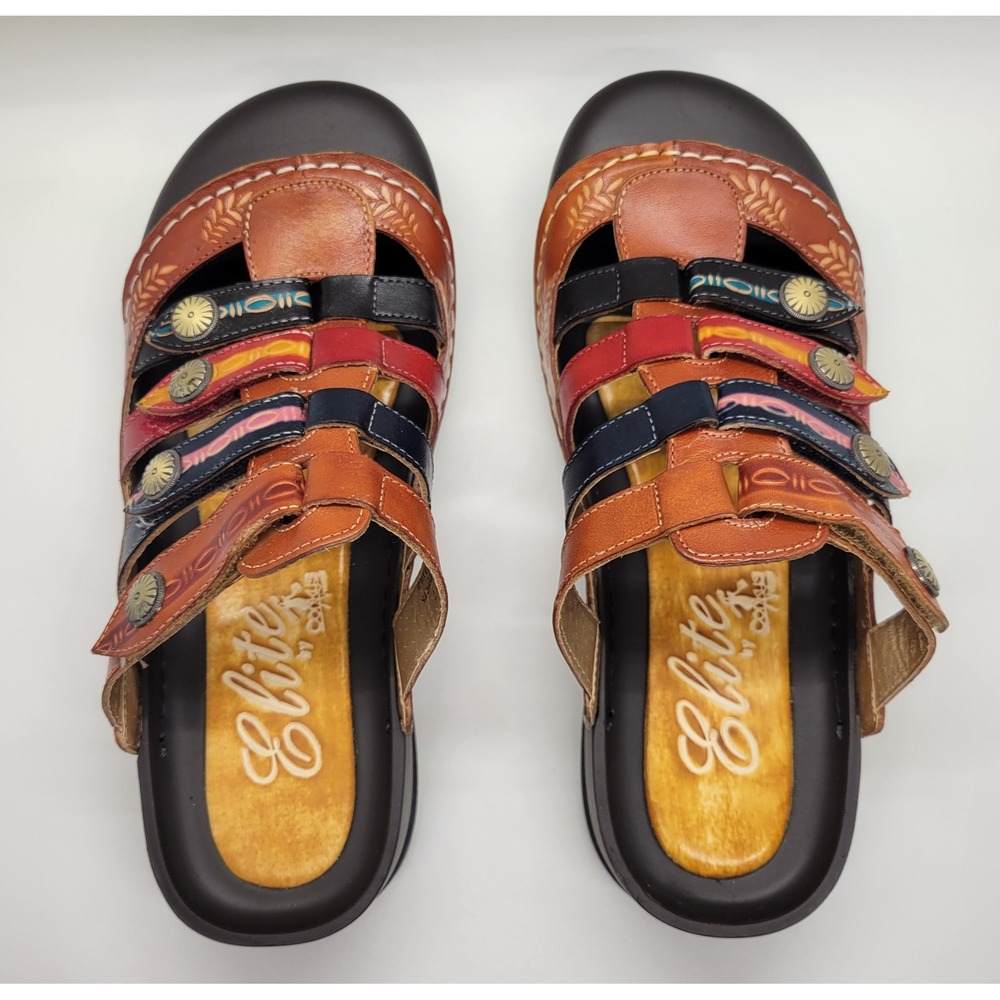 Elite by Corkys Heidi Leather Clog Sandal Women 7 Boho Comfy Vibrant Multicolor - Picture 8 of 16